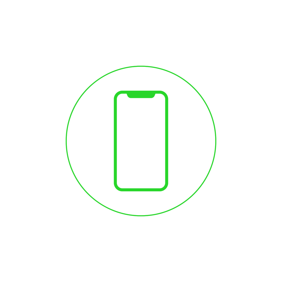 Ein grünes, minimalistisches Smartphone-Symbol in einem runden Rahmen.